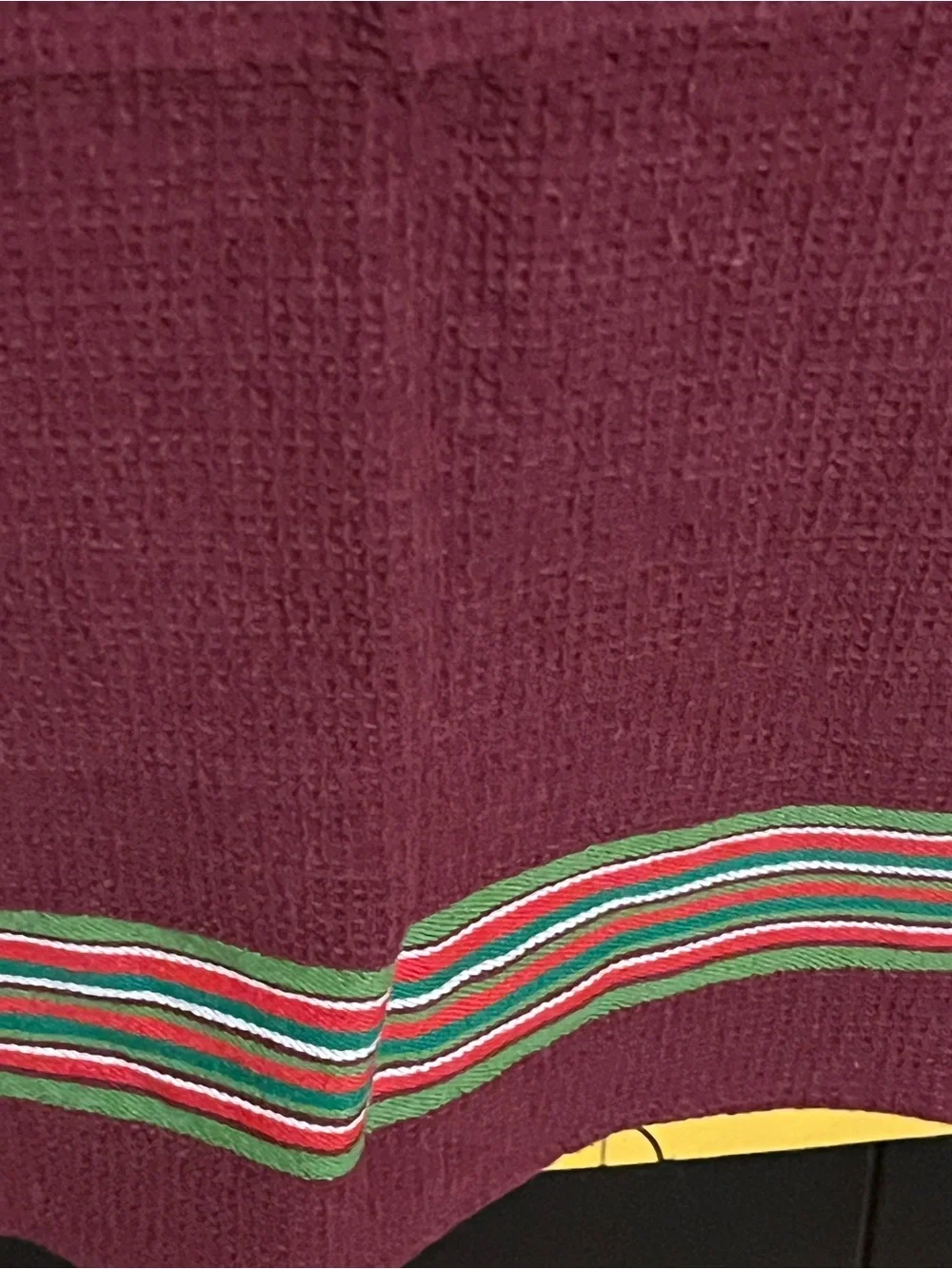Bed Bath & Beyond Burgundy kitchen Towel with Red, Green and White Stripes